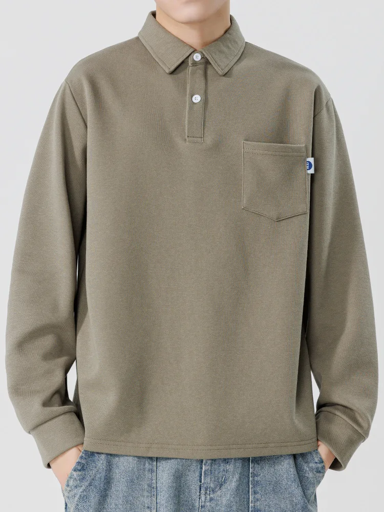 

Men's Polo Shirt Simple Pocket Patchwork Solid Color Long Sleeve Lapel Sweatshirt Teens Breathable Cozy Loose Casual Daily Tops