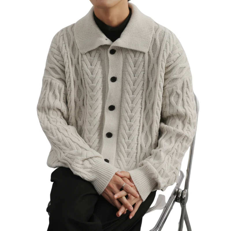 

Мужской новый модный тренд, свободный крой внутри и снаружи с лацканами, вязаный кардиган, зимний корейский стиль, модная универсальная домашняя одежда