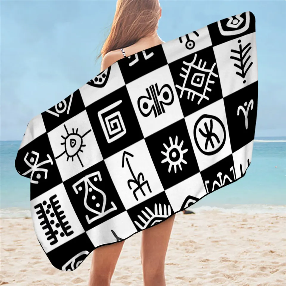 Chess Board Bath Towel Games Microfiber Beach Towel Black and White Picnic Mat 75x150cm Squares Teen Thin Blanket Bath Towels