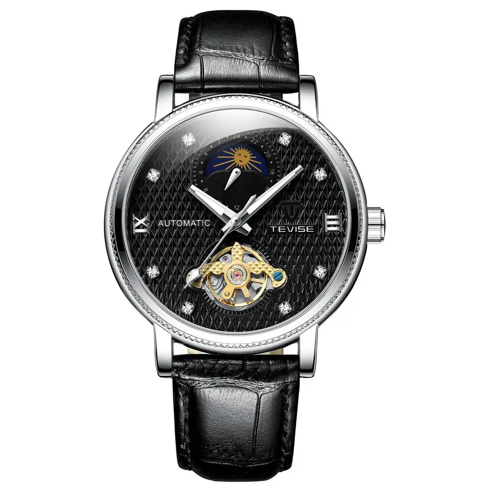 Imagem -04 - Relógio Tevise-tourbillon Moon Phase Couro Masculino Joia Cronógrafo de Luxo Novo Modelo