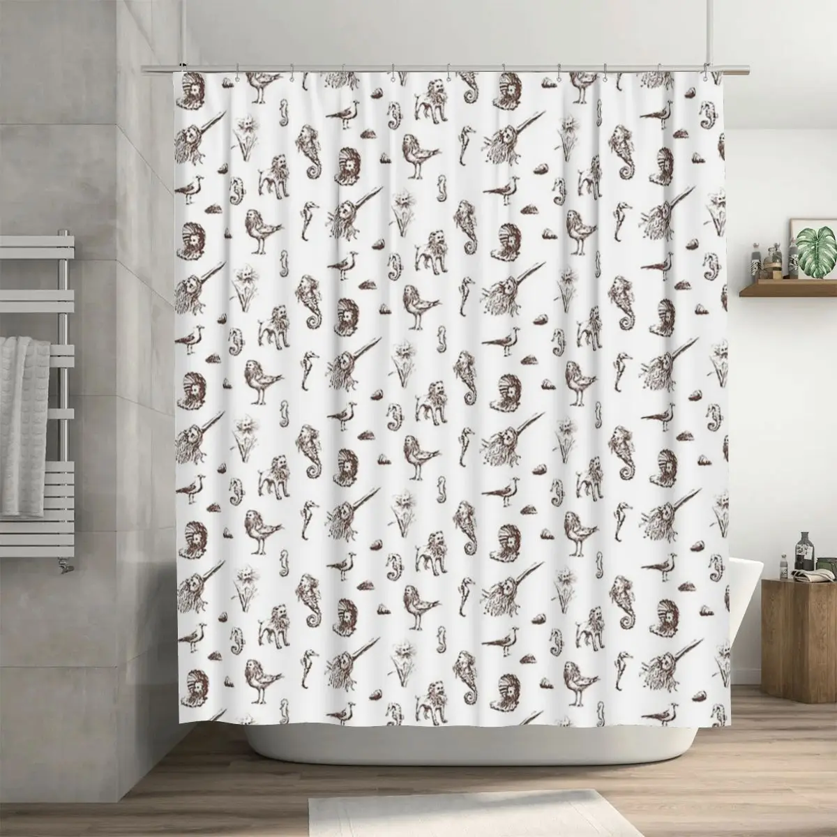Rent Free Blackbeard Sketches - Sepia Shower Curtain Bathroom Polyester Waterproof Bath Curtains with Hooks