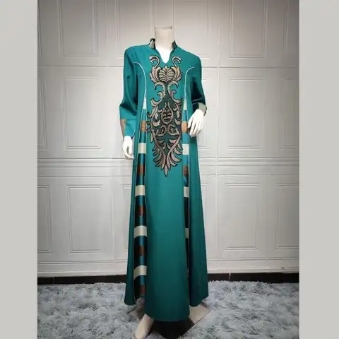 49MF Women Kaftan Dress Full Length Islamic Prayer Dress Embroidered Islamic Robe