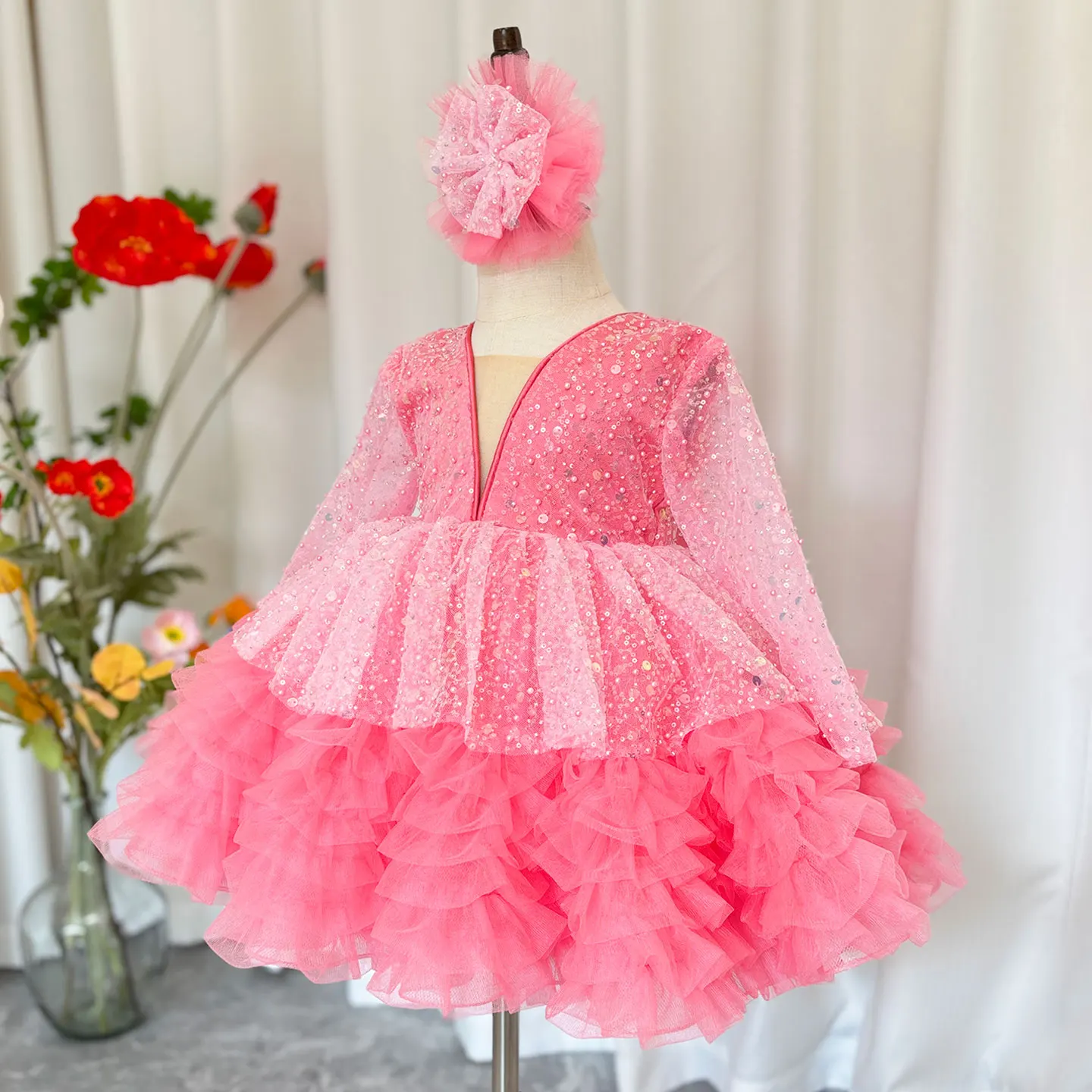 Jill Wish-vestido árabe lila de lujo para niña, lazo con lentejuelas, princesa para bebé, fiesta de boda y cumpleaños, vestido de vacaciones para niño 2025 J152