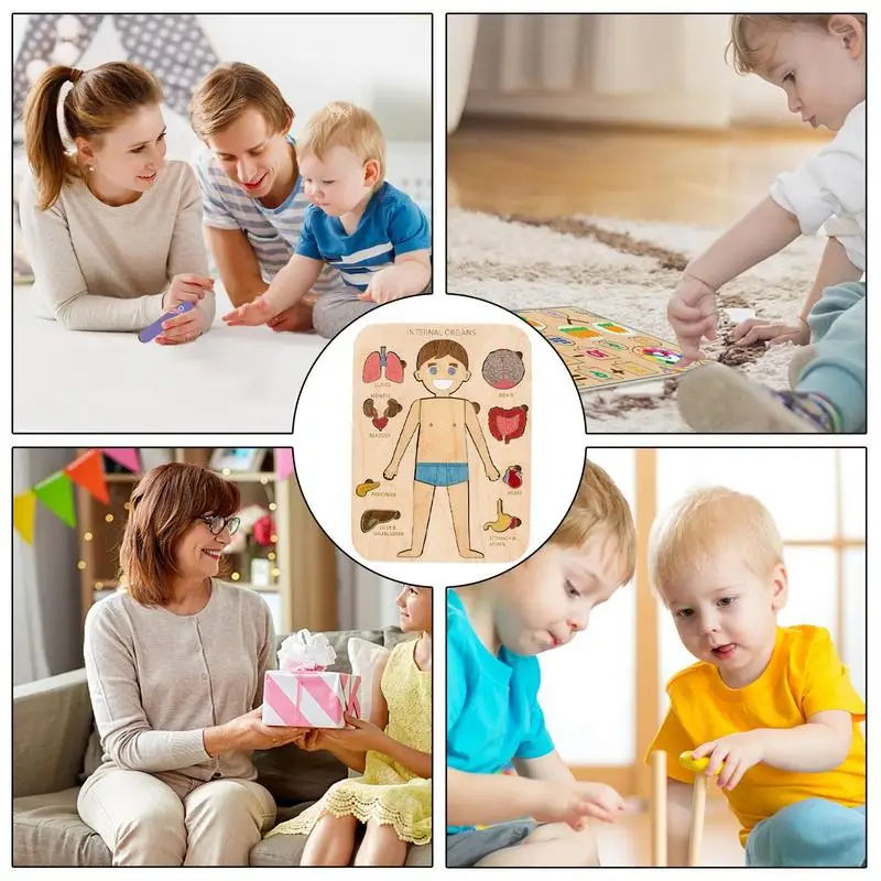 Crianças de madeira corpo humano quebra-cabeça anatomia jogar esqueleto brinquedo estrutura corporal montessori quebra-cabeças aprendizagem pré-escolar