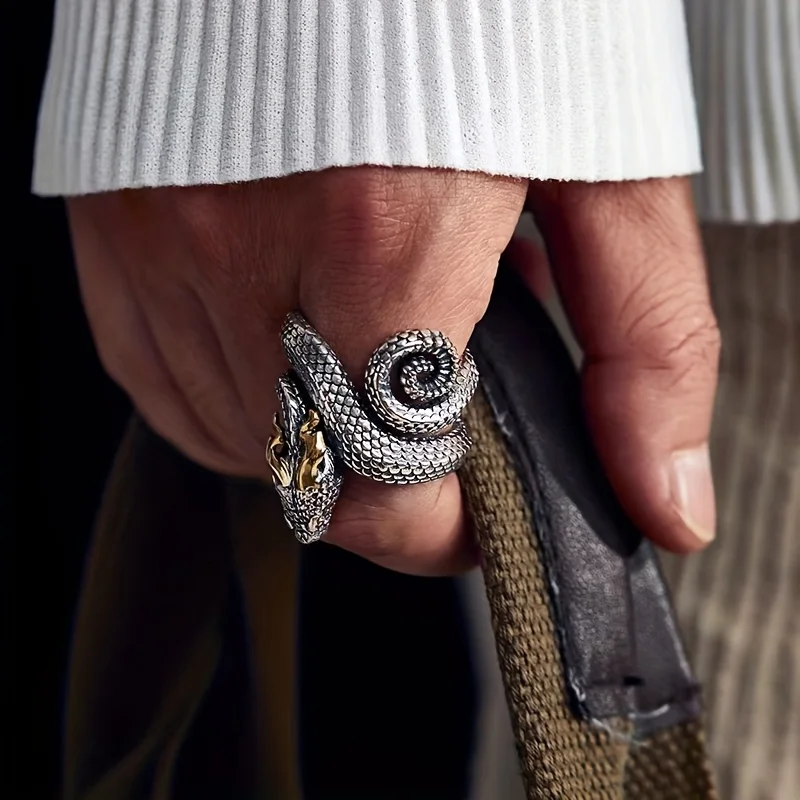 Adjustable vintage style python ring, creative unisex open design ring