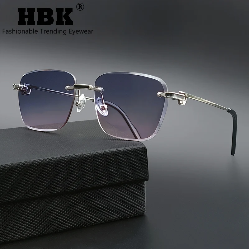 HBK New Pilot Rimless Sunglasses Men Gradient Sun Glasses Women Retro Business Shopping UV400 Lunette De Soleil Homme