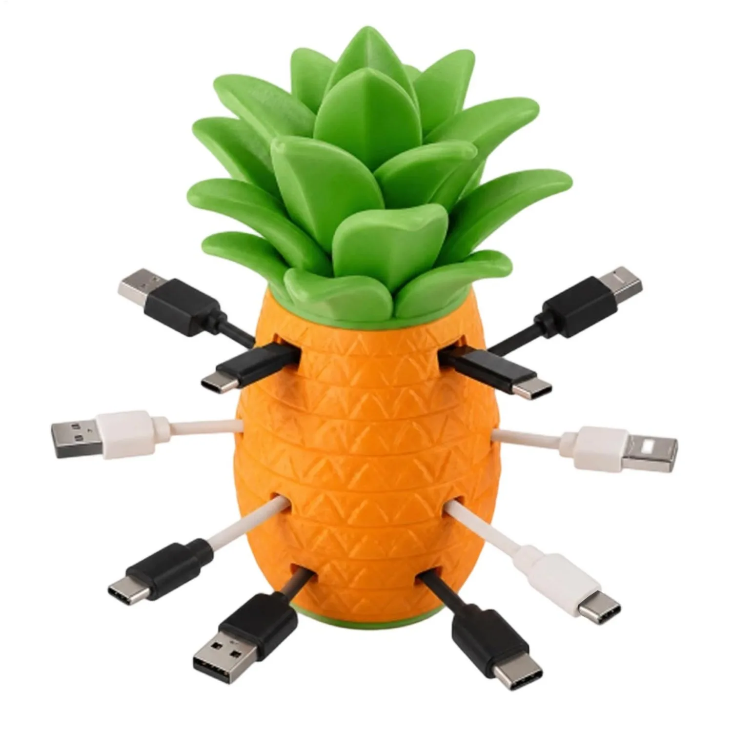 3D Printing Pineapple Shape Cable Management Box Decorative Desktop Charging Cable Organizer for Travel School Living Room Study