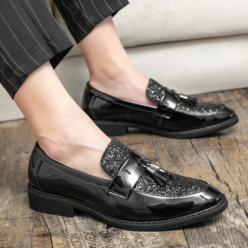 Luxury Brand Men\'s Shoes Loafers Men\'s Casual Leather Nightclub Party Tassel Shoes Men\'s Dress Shoes Men\'s Black Platform Shoes