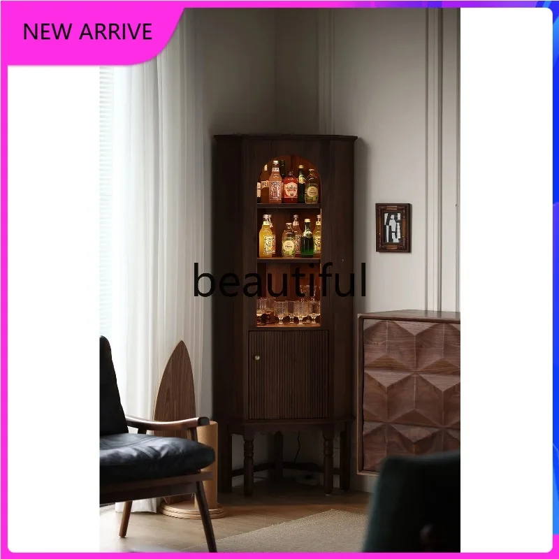 

Угловой шкаф для гостиной из цельного дерева во французском стиле ретро, средневековый угловой шкаф из североамериканского черного ореха H