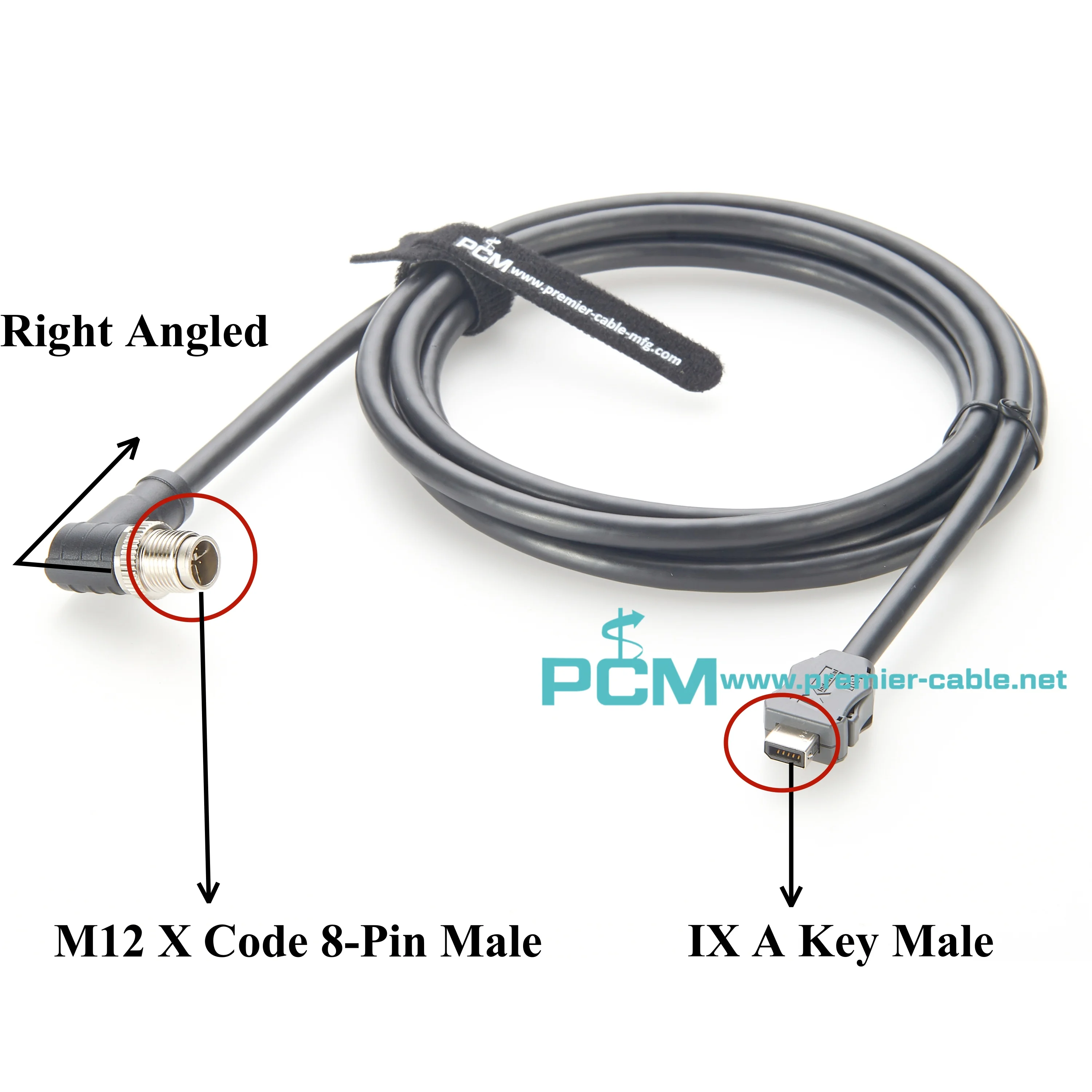 IX40G-A-10S-CV IX A Key to Right Angle M12 X-Code 8P Male 10Gigabit Industrial Ethernet Cable, CAT6A IX to M12 X-Code GigE Cable