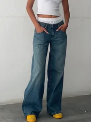 Y2k Vintage Low Rise Jeans for Women Jeans Wide Straight Leg Baggy Jeans Boyfriend Denim Pants with Pocket Streetwear