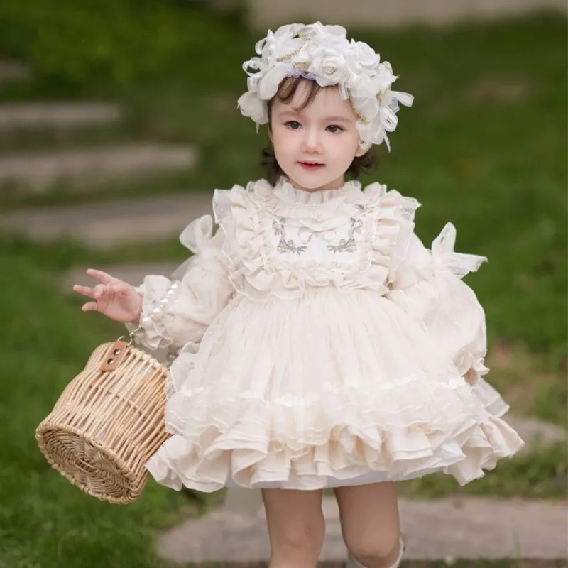 Baby Girl Princess Spanish Tutu Dress Long Sleeve Child Vintage Vestido Lolita Party Birthday Pageant Costume Baby Clothes 1-10Y