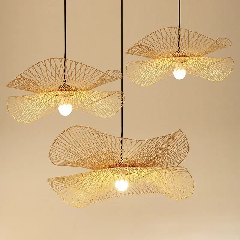 

Japanese Art Handmade Bamboo Chandelier Restaurant Kitchen Island Led Pendant Lamp Tea Room Hotel Hanging Lighting Decor