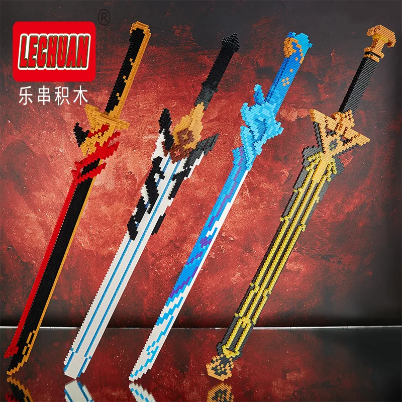 Cartoon Anime Game Sword Magic Building Blocks Demon Slayer One Piece Figures Mini Connection Bricks Genshin Impact Knife Toys