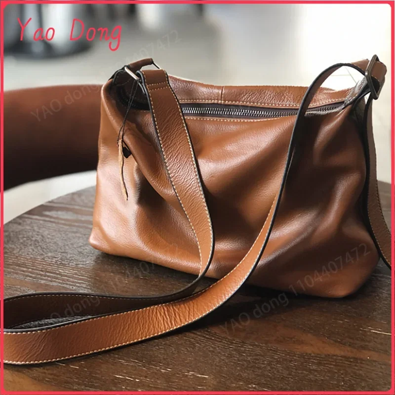 Yao Dong 2024 กระเป๋าใหม่ของแท้หนังความจุขนาดใหญ่กระเป๋าสะพายหนัง cowhide Messenger Travel Leisure Tote กระเป๋า B