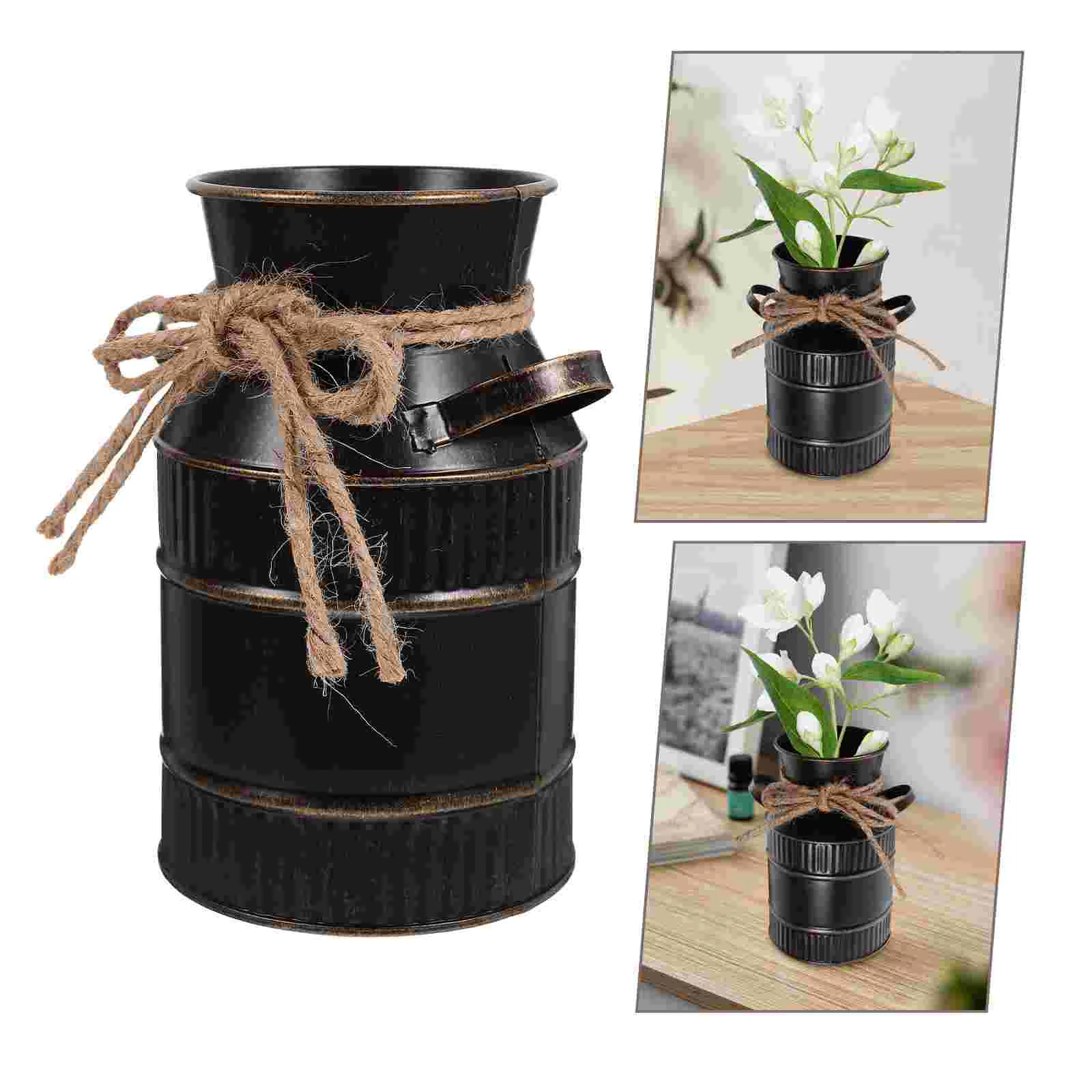 Retro Bottle Flower Vase Iron Bucket Handheld Vintage Metal Plant Pot for Home Decor Wedding Party Anniversary