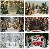 Winter Forest Snowflake Christmas Photography Backdrop Glitter Lights Snow Scene Snowfield Xmas Tree Background for Photo Studio