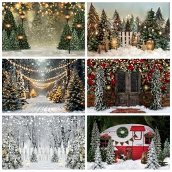 Winter Forest Snowflake Photography Backdrop Glitter Lights Snow Scene Snowfield Christmas Tree Background for Photo Studio