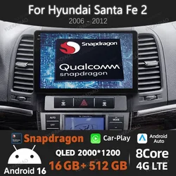 Android 16 Car Radio For Hyundai Santa Fe 2 2006 - 2012 Multimedia Stereo Video Player GPS NAVI 2DIN QLED Qualcomm 4G WIFI BT