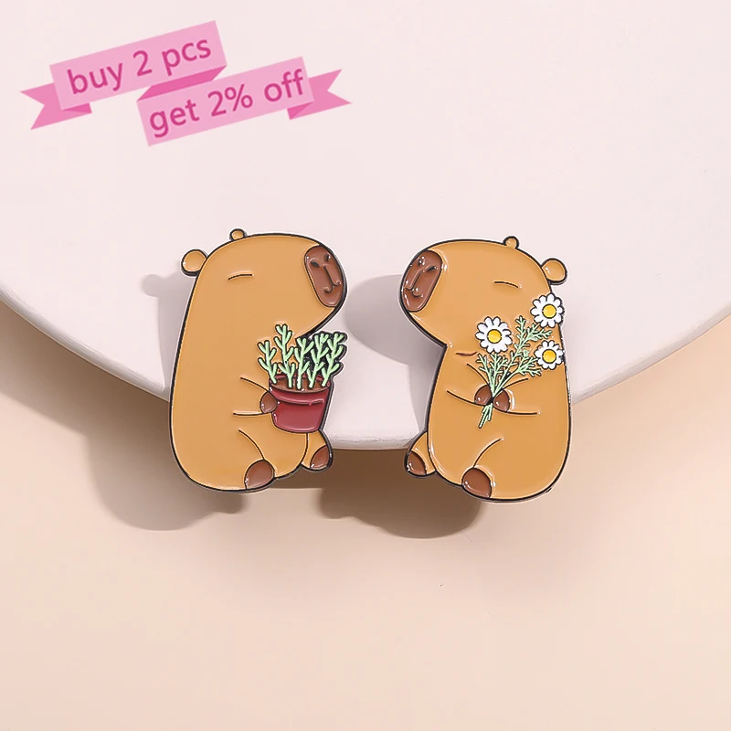 Cute Capybara Enamel Pins CustomAnimal Couple Dating Brooches Lapel Badges Cartoon Animal Jewelry Gift for Friends