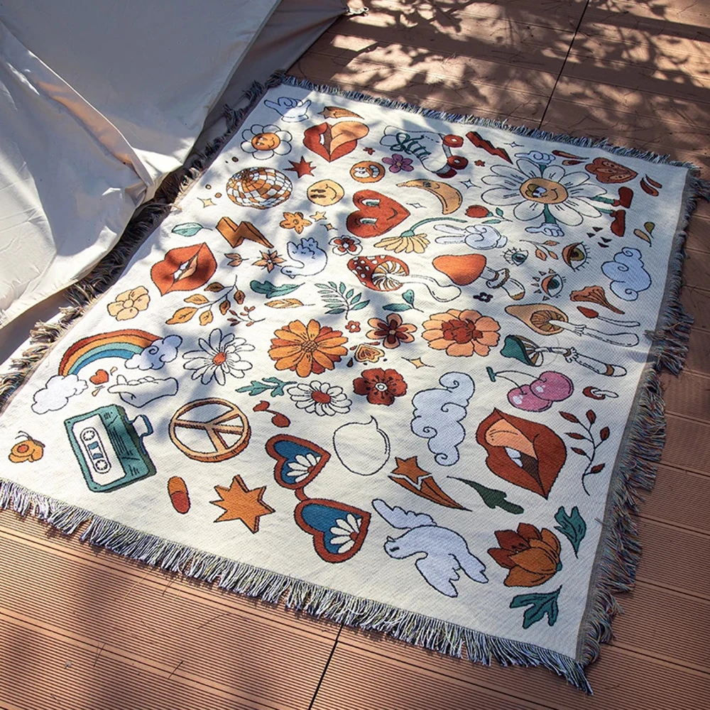 

Hip Hop Blanket Sofa Towel Knit Punk Bedspread Pad Mat Bohemian Throw Travel Gothic Bedspread Sofa Cover Blankets Cotton Linen