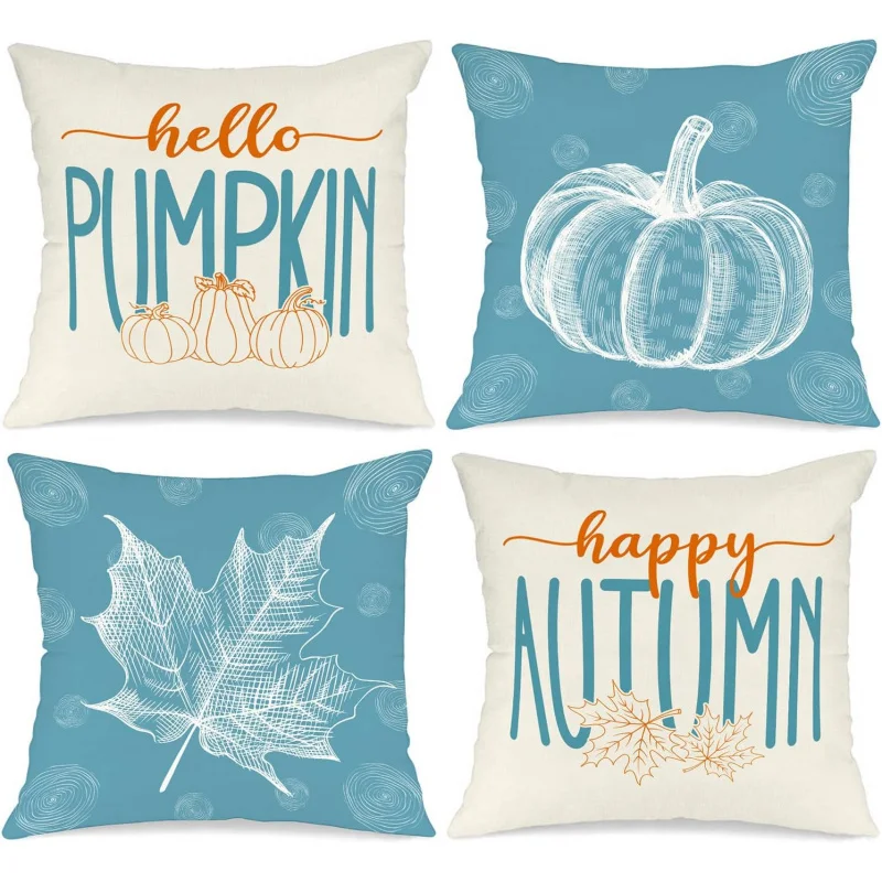 

Set of 4 pillowcases, Maple Leaf Pumpkin Festival Autumn Thanksgiving, Indoor Bedroom Sofa Decoration