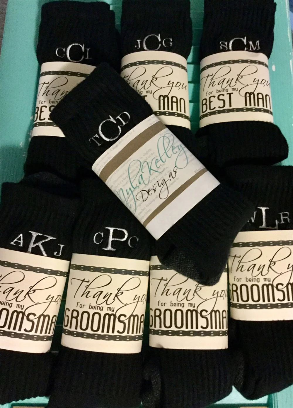 1 ADD ON Best Seller Men's Wedding Sock Wrap, Label, Wrap, Thanks for being my Groomsman, Best Man Father of the Bride, Groom, S