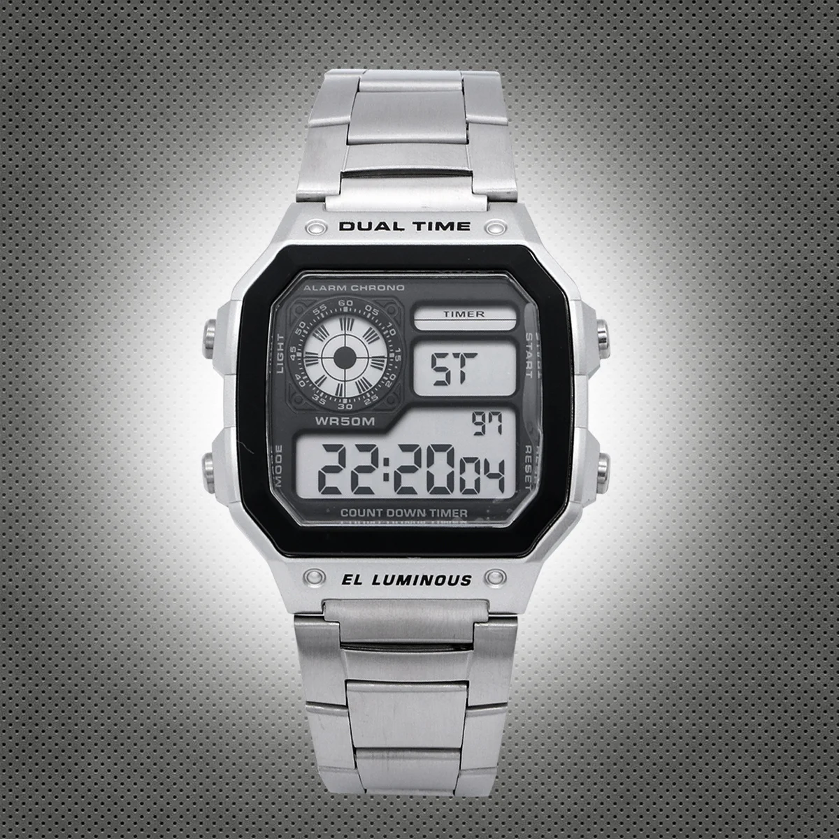 

Men's Waterproof Sports Watch Stainless Steel LED Digital Watch with Alarm Chronograph 50M Water Resistant Outdoor Fitness