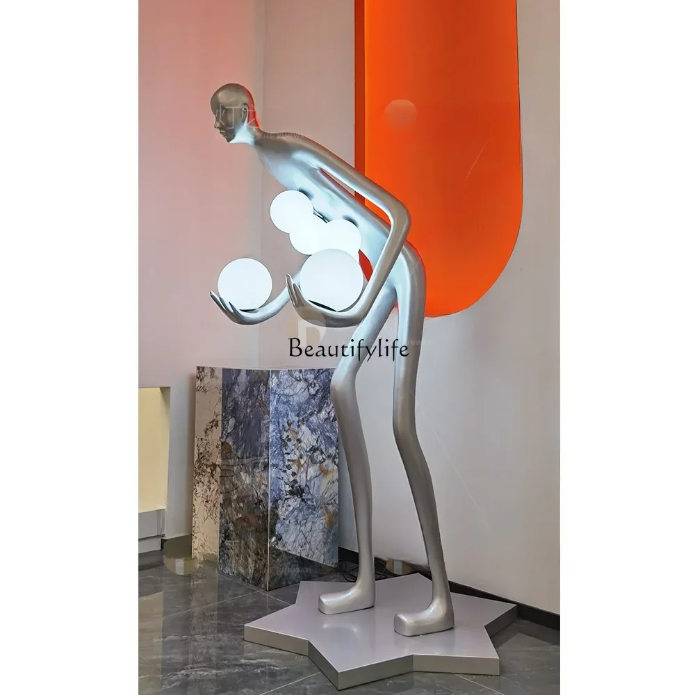

ls 35Art Figure Statue Sculpture Floor Ornaments Long Arm Holding Ball Can Shine