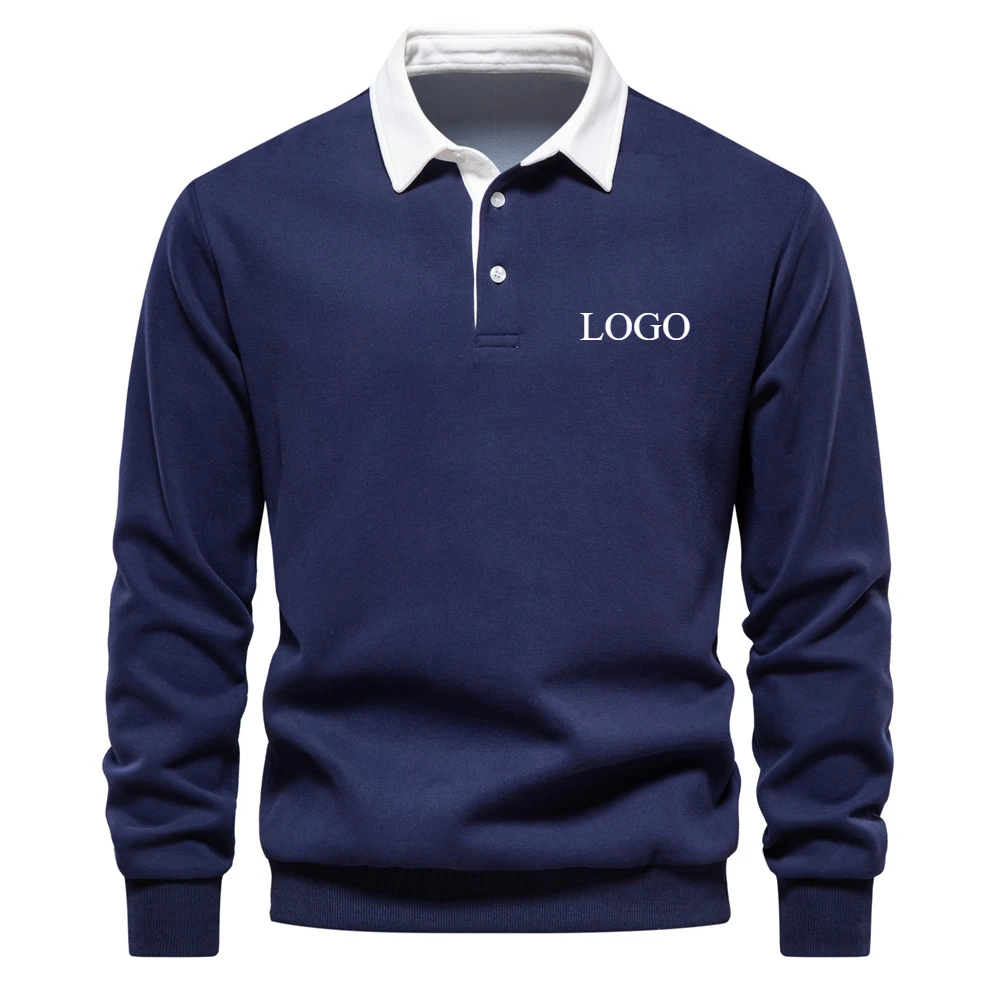 

DIY LOGO Mens Sweatshirt High-quality Men Sport Casual Polo Collar Pullover Male Lapel Cotton Breathable Sweaters Men Clothing