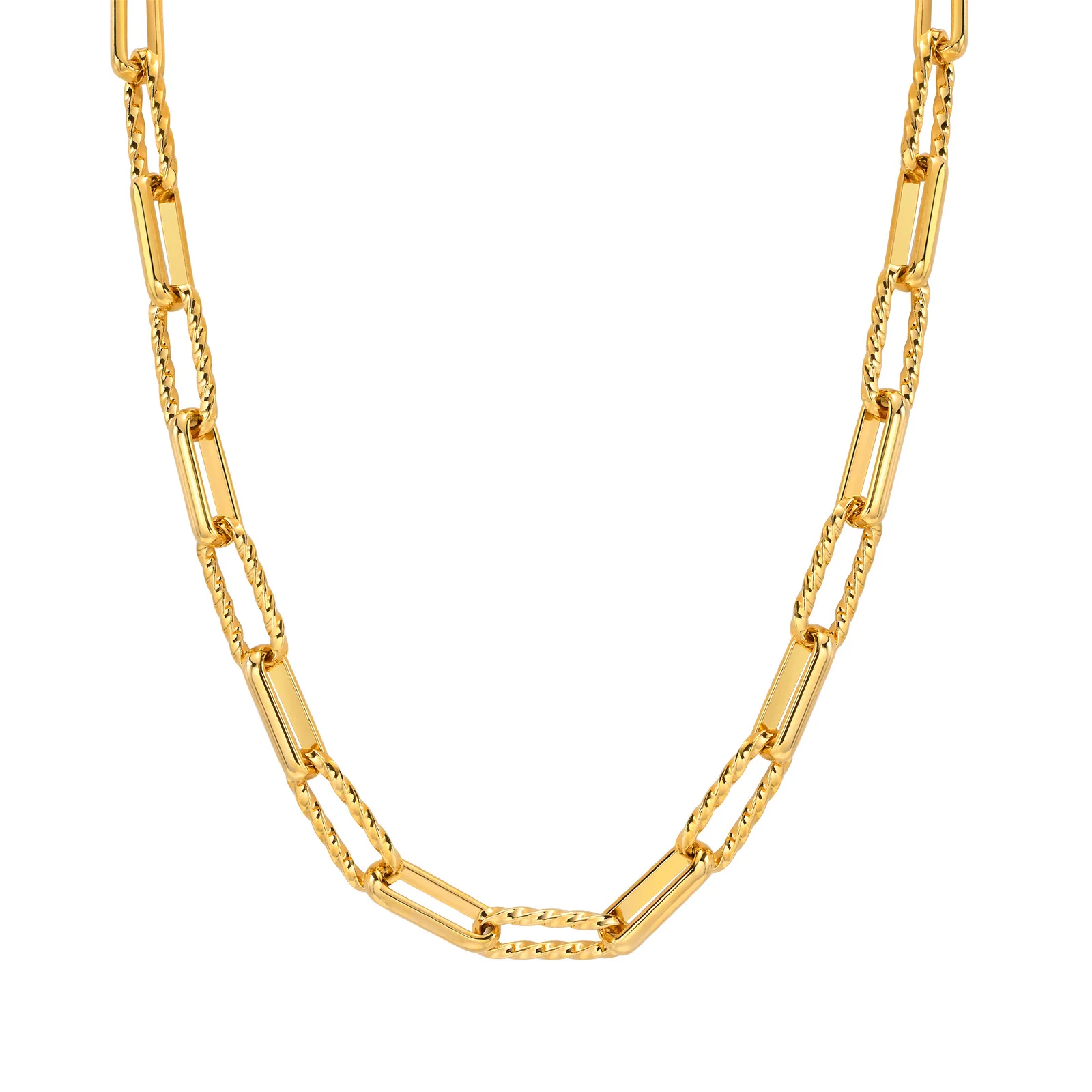 Chic Paperclip Chain Necklace for Women, Layer Link Necklace Stainless Steel 18k Gold Plated Jewelry