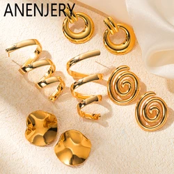 ANENJERY 316L Stainless Steel Circular Twisted Lines Earring for Women Niche Personality Jewelry Gifts Wholesale