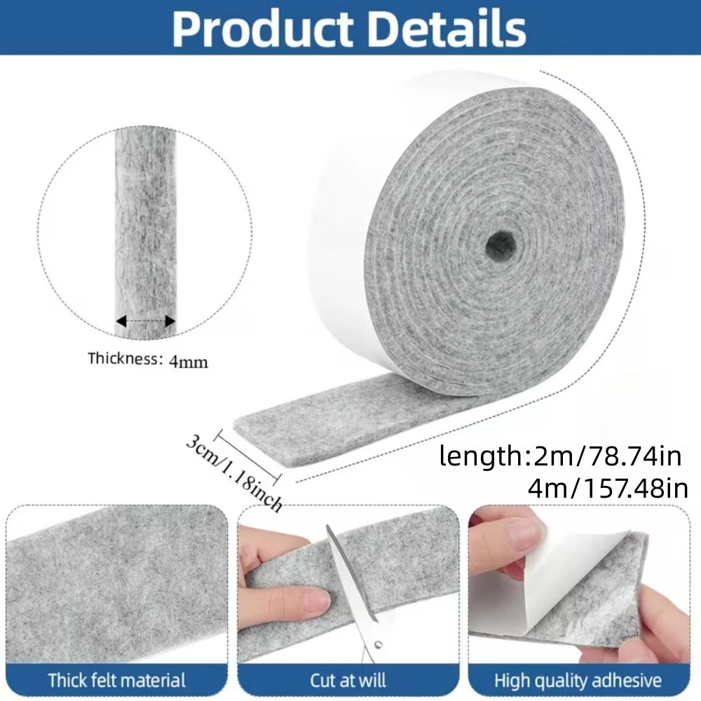 1Roll Thick Self-Adhesive Felt Tape Anti-Condensation Window Door Strip Waterproof Absorbent Easy To Remove No Residue