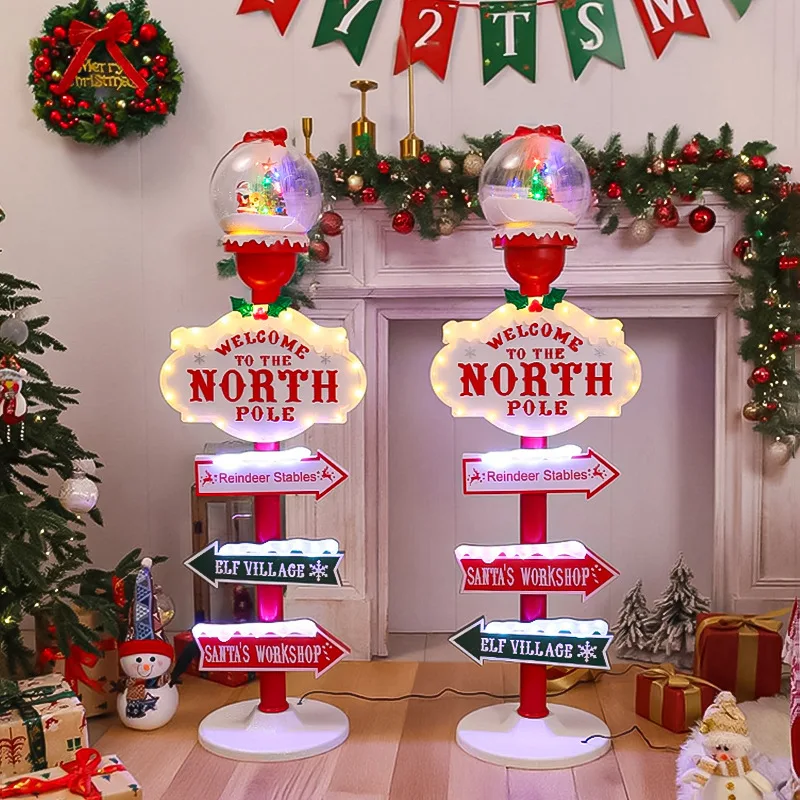 Christmas street signs, store signs, decorative ornaments, luminous Santa Claus, snowy Christmas atmosphere decorative ornaments
