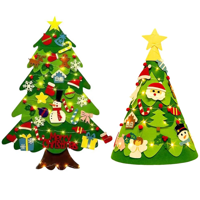 Albero di Natale in feltro fai-da-te 98x70 cm con corde luminose a LED Regali di Natale e Capodanno per abilità pratica di immaginazione dei bambini