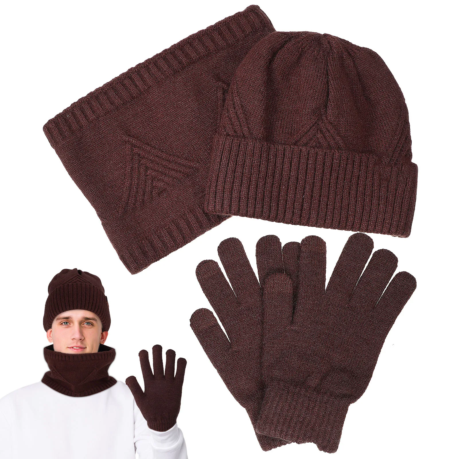 

Scarf Gloves Hat Set Soft Warm Knit Touchscreen Gloves Beanie Winter Outdoor Snow Cold Day Scarf and Hat Set Hats and Scarves