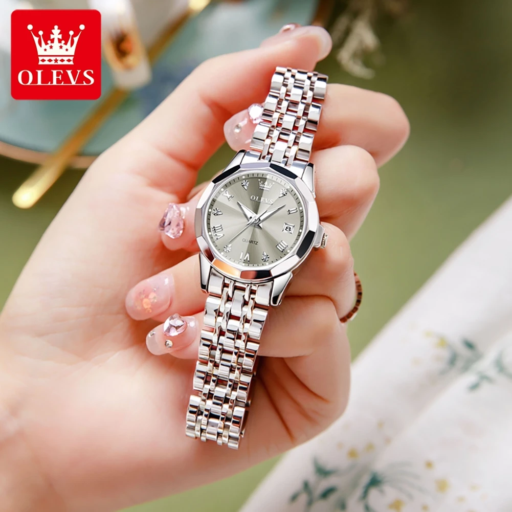 OLEVS-Montre à quartz pour couple, surface miroir prismatique, échelle de diamant romain, marque de mode, originale, amoureux, homme et femme