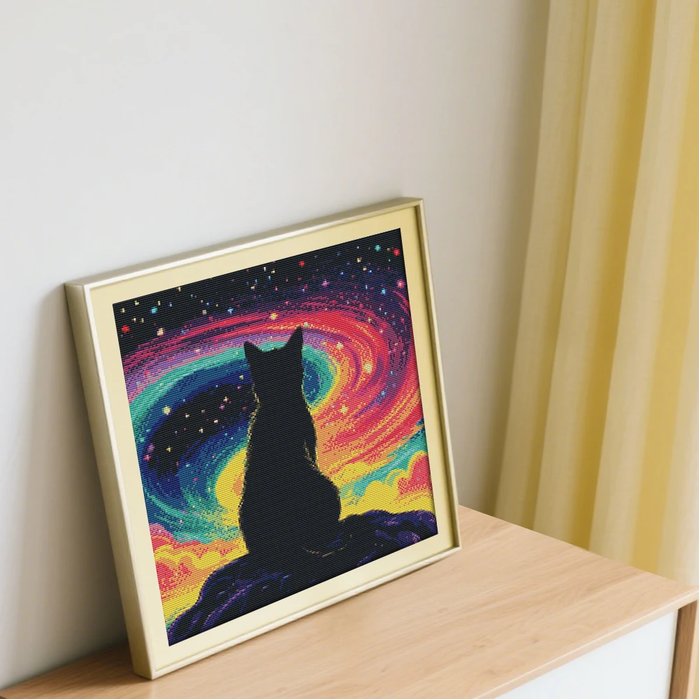 New Cross Stitch Starry Sky Cat 11ct Needlework Full Embroidery Animal Landscape Printed Canvas Handmade Gift - view 3