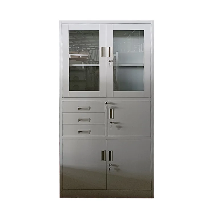 Structure Steel Office Equipment Steel Filing Cabinet with Glass Door and Drawers Metal File Storage