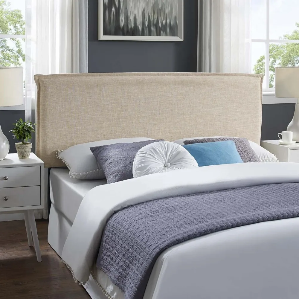 

Camille Linen Fabric Upholstered Queen Headboard in with French Piping
