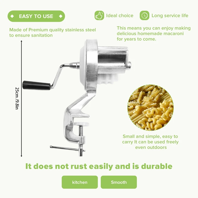 ●Manual Macaroni Maker, Cavatelli Maker Machine for Authentic Italian Pasta, Portable Hand Cranking Noodles Pressing