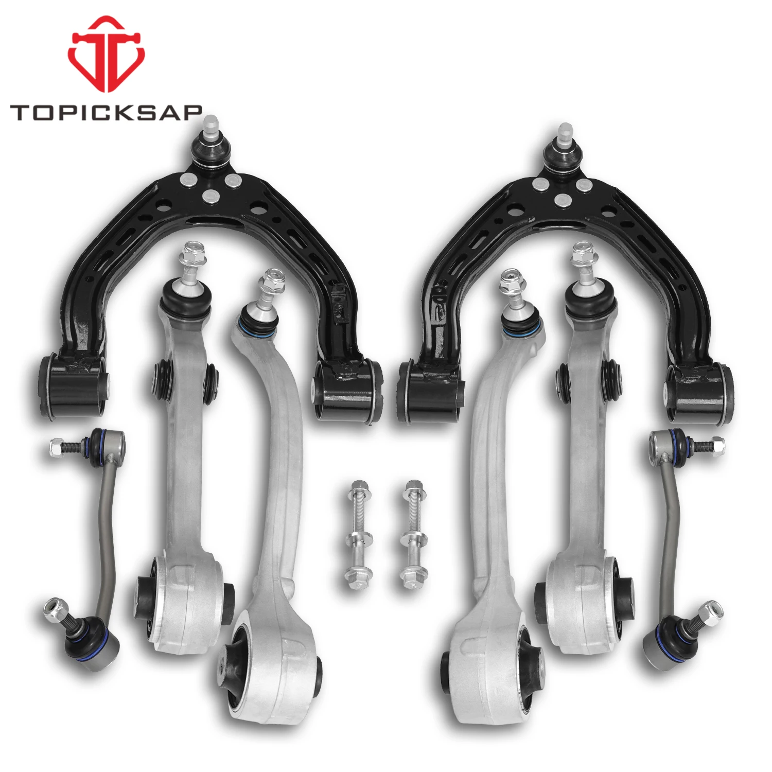 TOPICKSAP 8Pcs Front Lower Upper Control Arm w/Ball Joint Sway Bar Suspension Kit for Tesla Model S 2012 -2022 2023 1043965-00-A