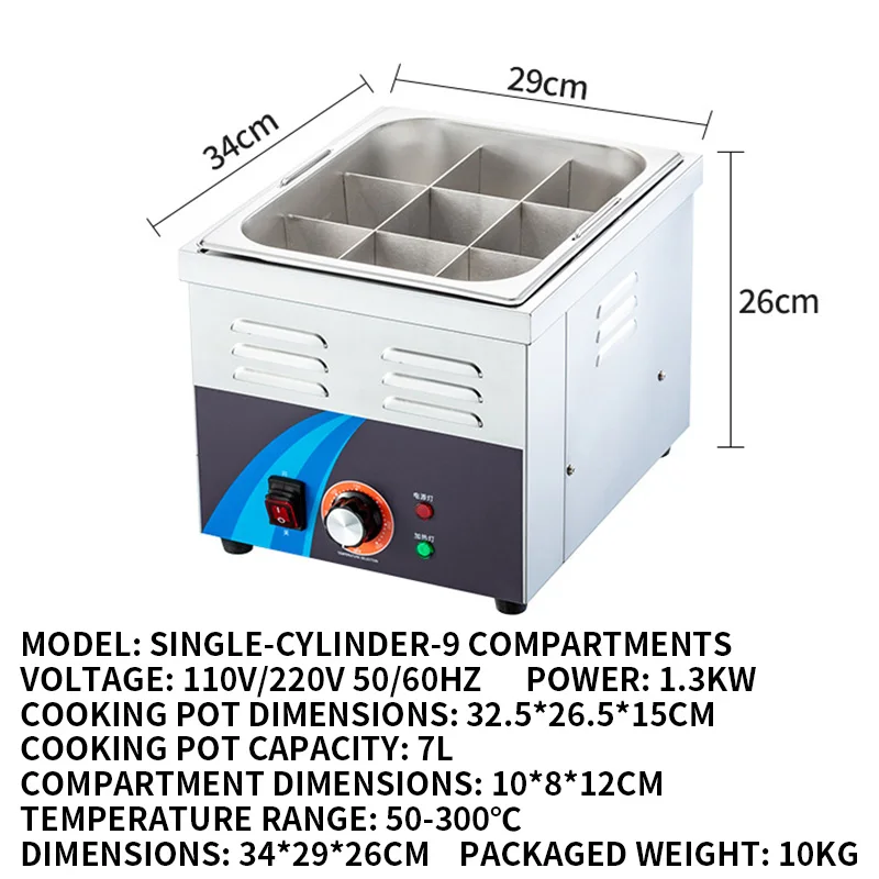 Japanese-Style Oden Machine, Single-Tank/Double-Tank, 9-Compartment Electric Steamer, for Making Chinese-Style Malatang