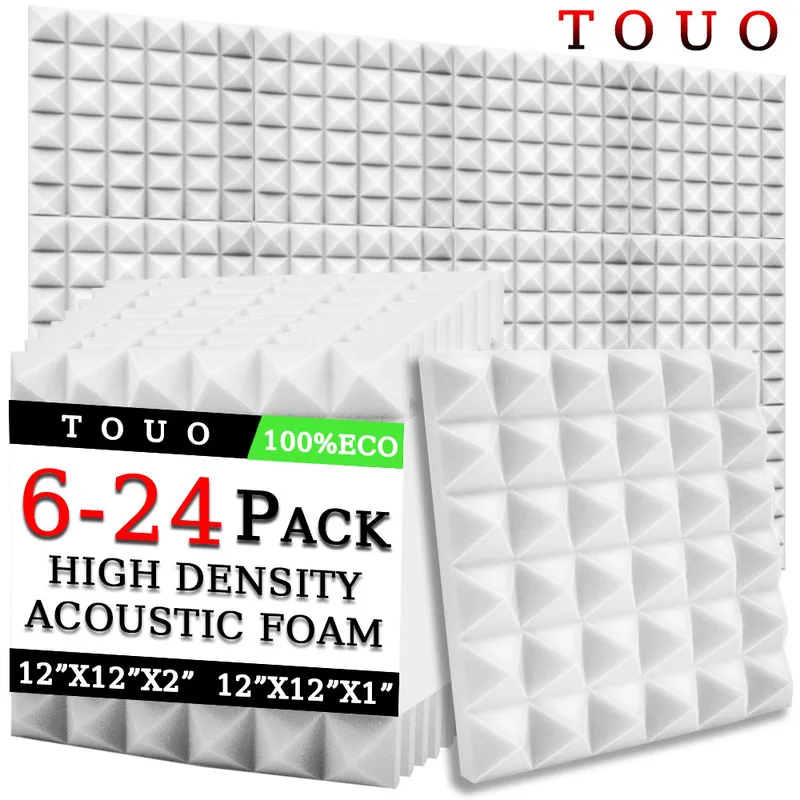 

TOUO Acoustic Foam 6-24 Pcs Pyramid Flame-Retardant Sound Absorbing Material Soundproof Treatment Drum Room Acoustic Treatment