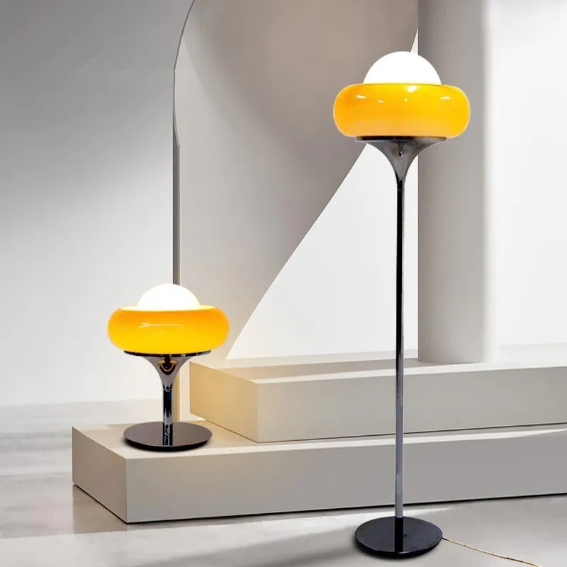 

Nordic Retro LED Floor Lamp Bauhaus Yellow Egg Tart Modern Design Desk Lamp Room Decoration Hotel Living Room Bedside Table Lamp