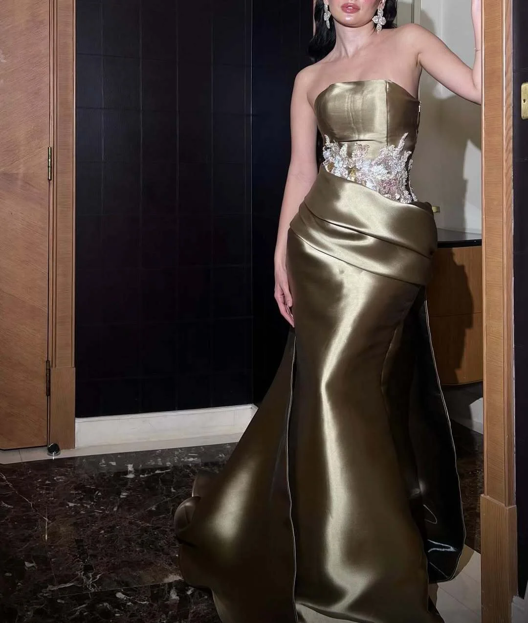 

Evening Luxury Party Dresses Dubai Vintage Satin Beads Formal Occasion Prom Gowns فساتين شارون سعيد سهره