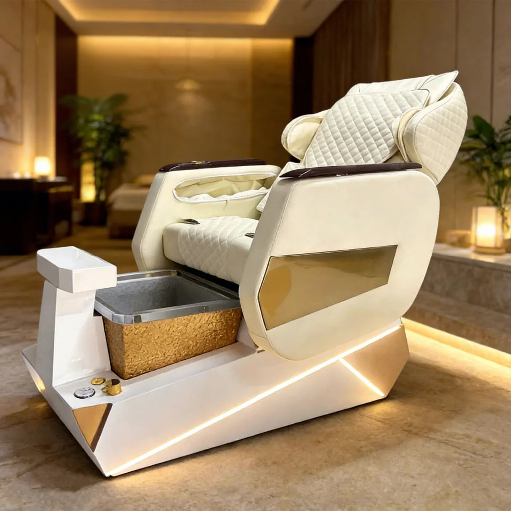 

Новое роскошное педикюрное кресло в современном стиле с индивидуальным логотипом, массажем спины и регулируемой откидной спинкой, мебель для элитных салонов с возможностью выбора цвета