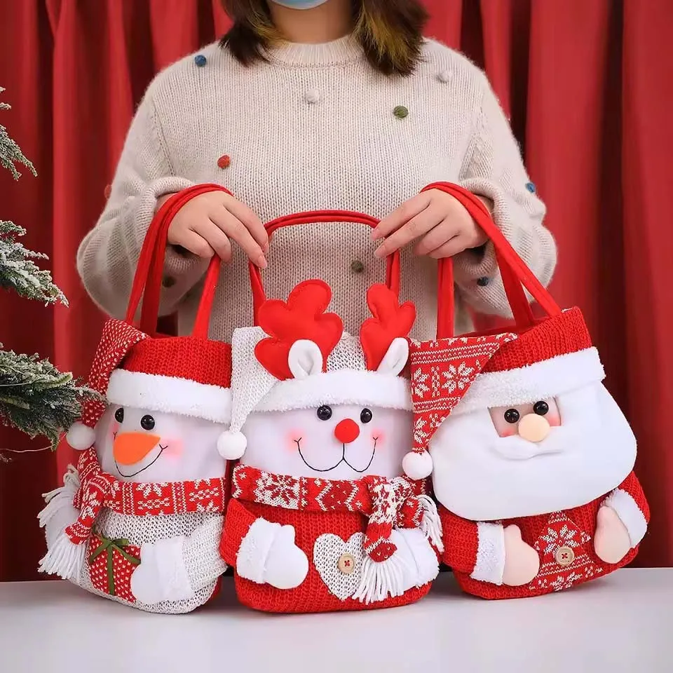 Sac cadeau de Noël pour enfants en promotion – Sacs à bonbons de Noël en forme de dessin animé pour la veille de Noël, utilisables comme grands sacs fourre-tout de Noël pour les fêtes