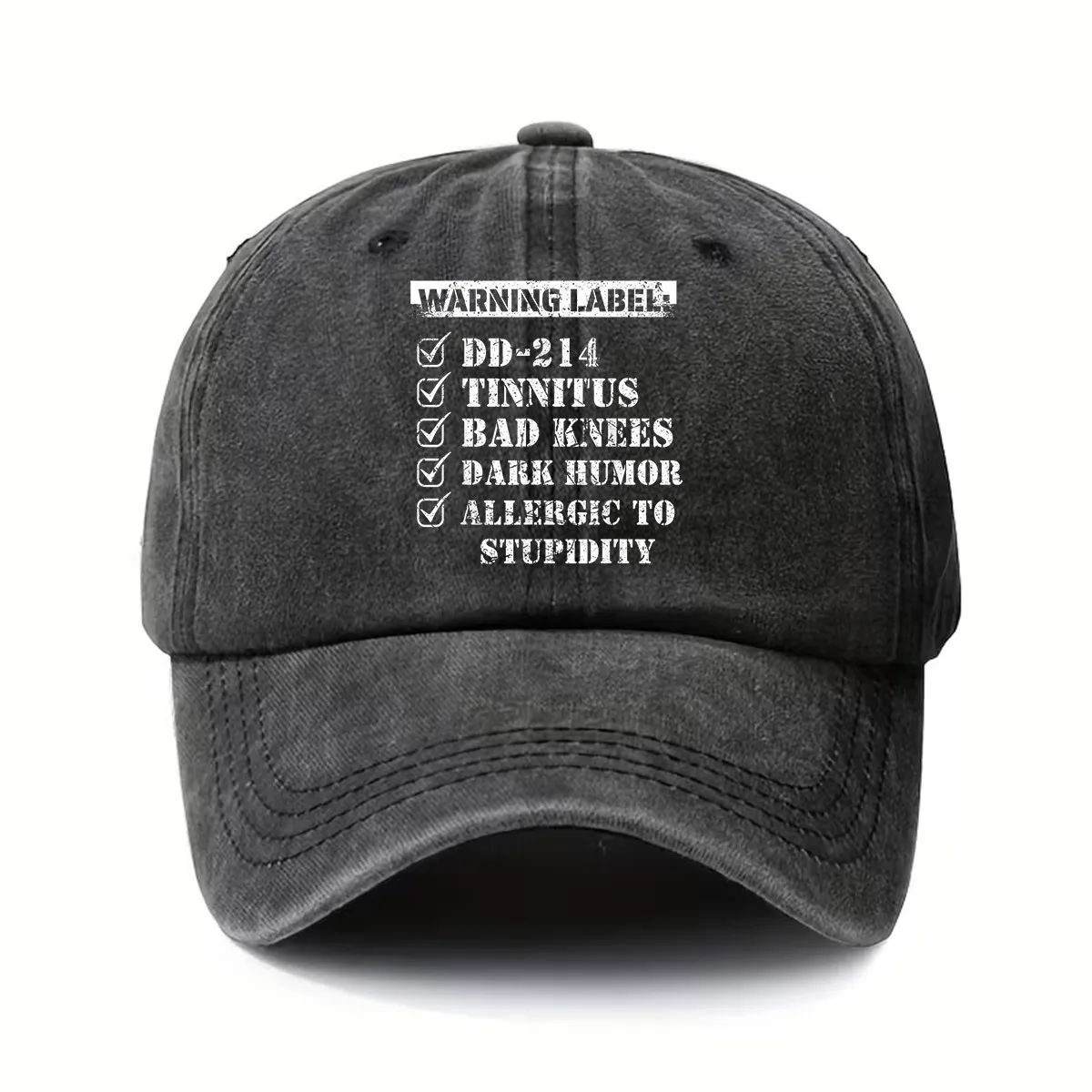 1 Vintage-Style Printed Baseball Cap with Warning Label Dd-214, Black Humor, Silly Allergy, Casual Washed Hat, Unisex, Adjustable