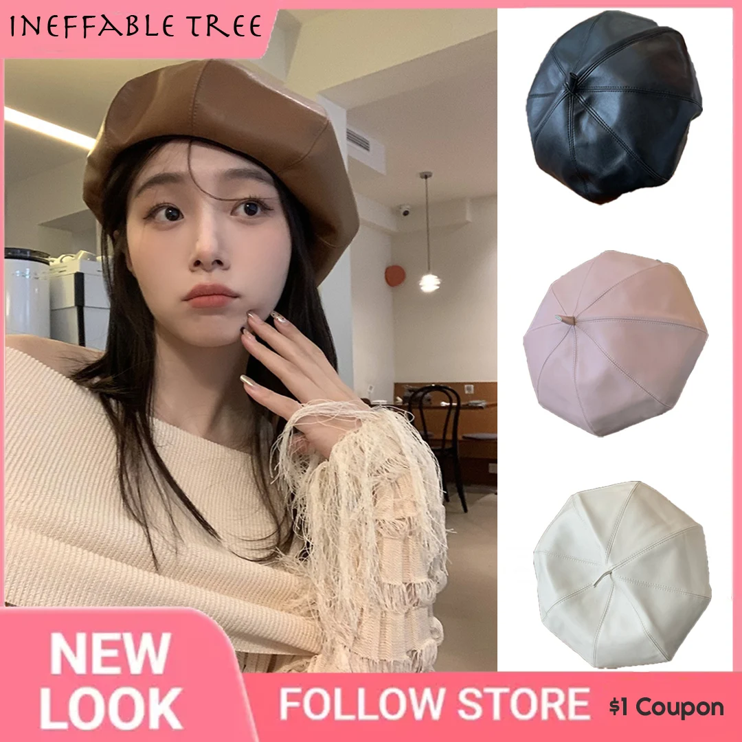 INS Maillard Retro Versatile PU Beret Hats for Female Summer England Pumpkin Cap Octagonal Painter Hat Tide Sombreros De Mujer